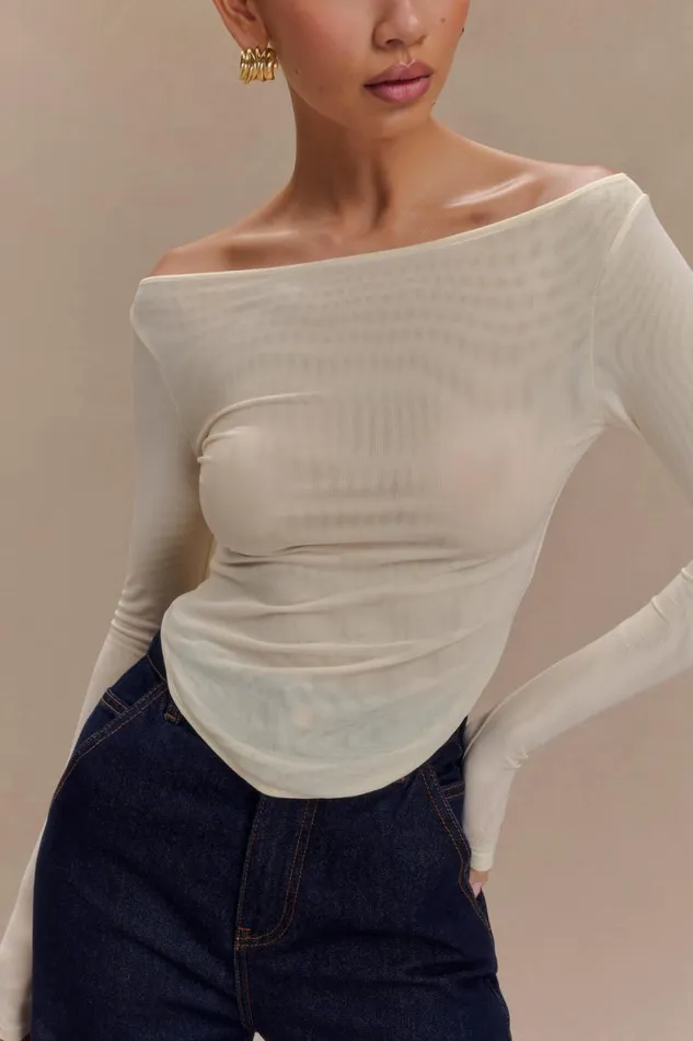 Women Meshki Tops Colette Boat Neck Mesh Top 8211 Ivory