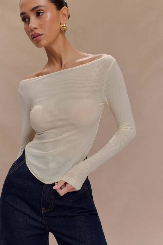 Women Meshki Tops Colette Boat Neck Mesh Top 8211 Ivory