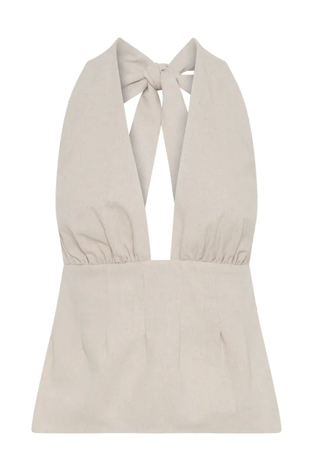 Women Meshki Tops Delfina Linen Halter Top 8211 Natural