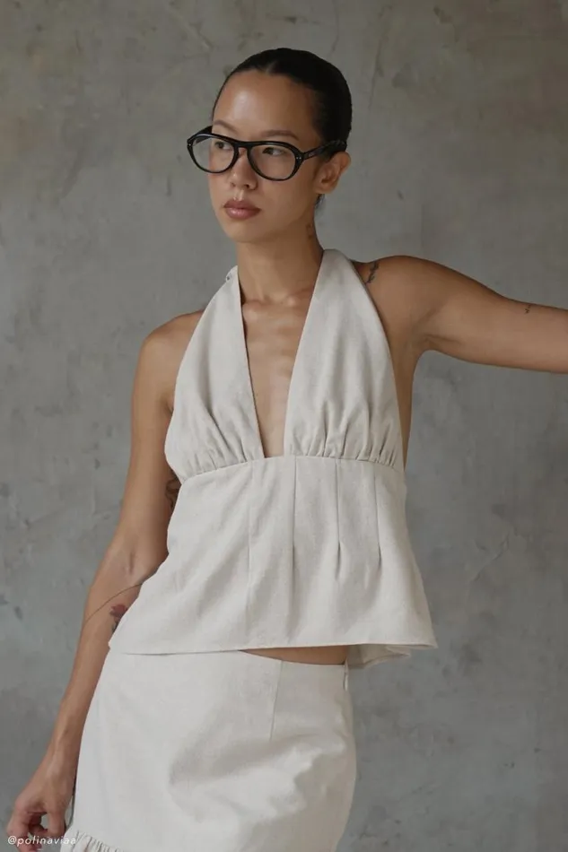 Women Meshki Tops Delfina Linen Halter Top 8211 Natural