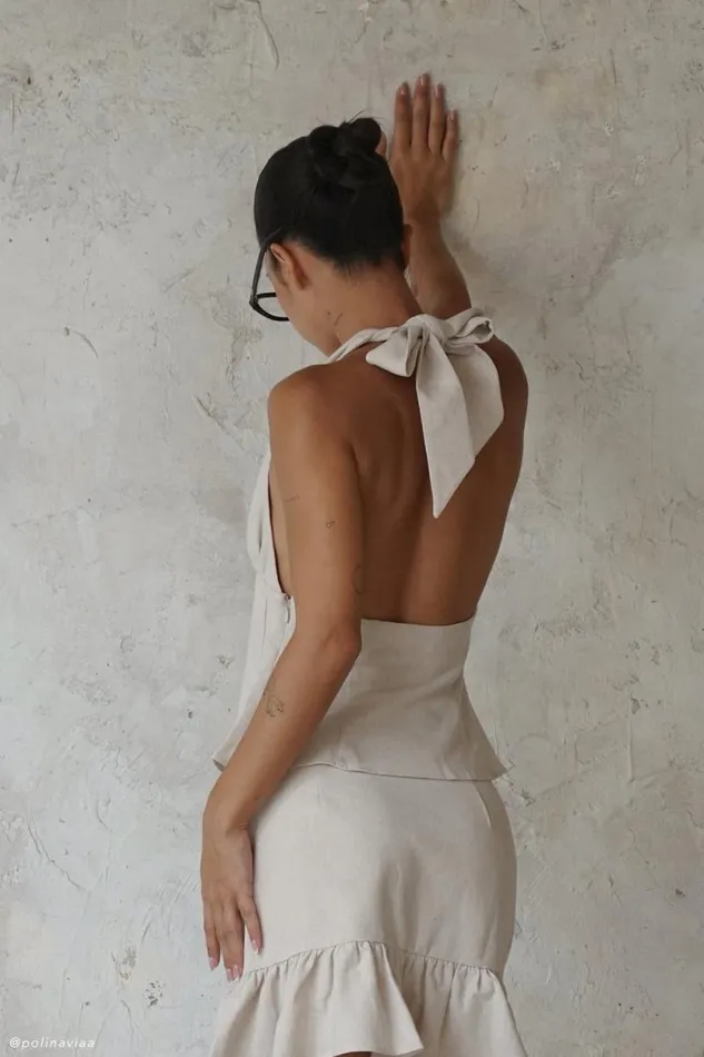 Women Meshki Tops Delfina Linen Halter Top 8211 Natural