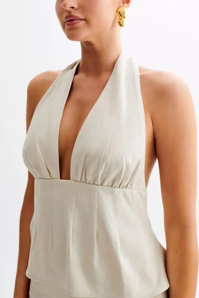 Women Meshki Tops Delfina Linen Halter Top 8211 Natural