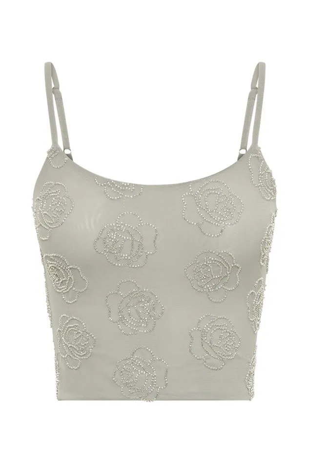 Women Meshki Tops Greta Rose Beaded Camisole 8211 Silver