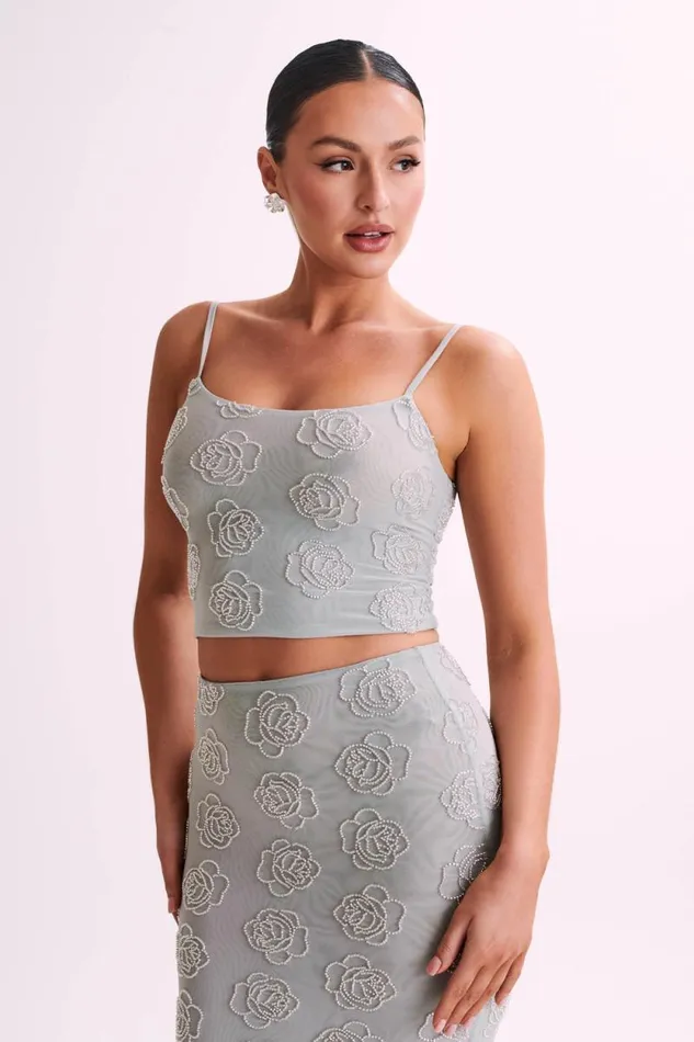 Women Meshki Tops Greta Rose Beaded Camisole 8211 Silver