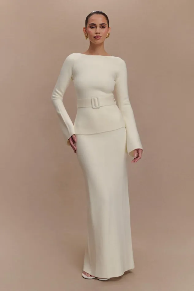 Women Meshki Tops Justine Belted Knit Top 8211 Ivory