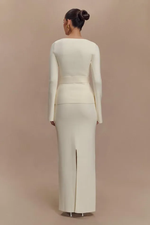 Women Meshki Tops Justine Belted Knit Top 8211 Ivory