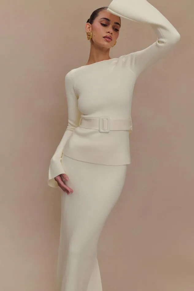 Women Meshki Tops Justine Belted Knit Top 8211 Ivory