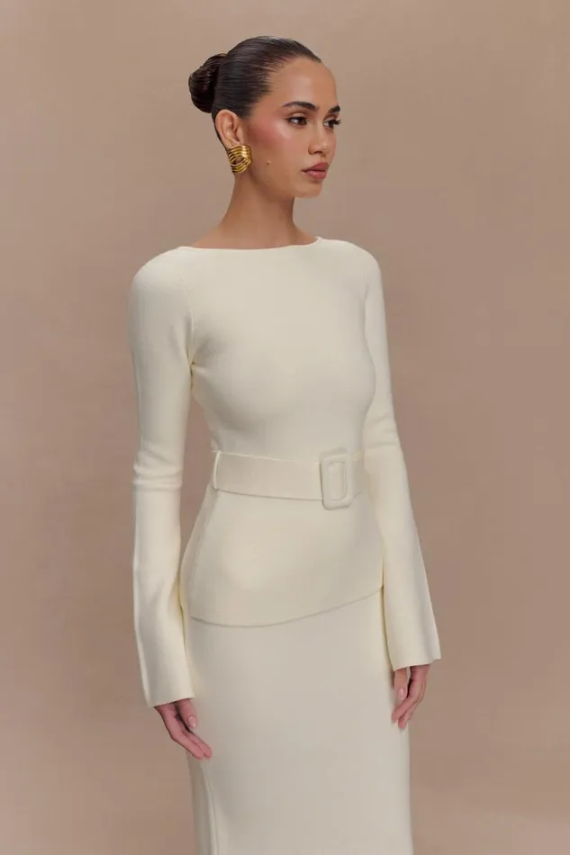 Women Meshki Tops Justine Belted Knit Top 8211 Ivory