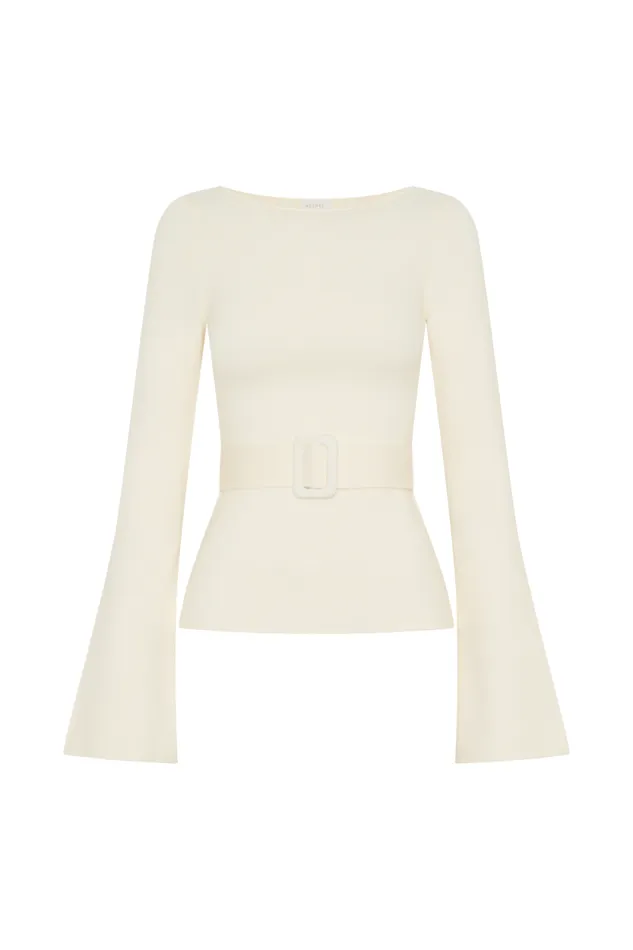 Women Meshki Tops Justine Belted Knit Top 8211 Ivory