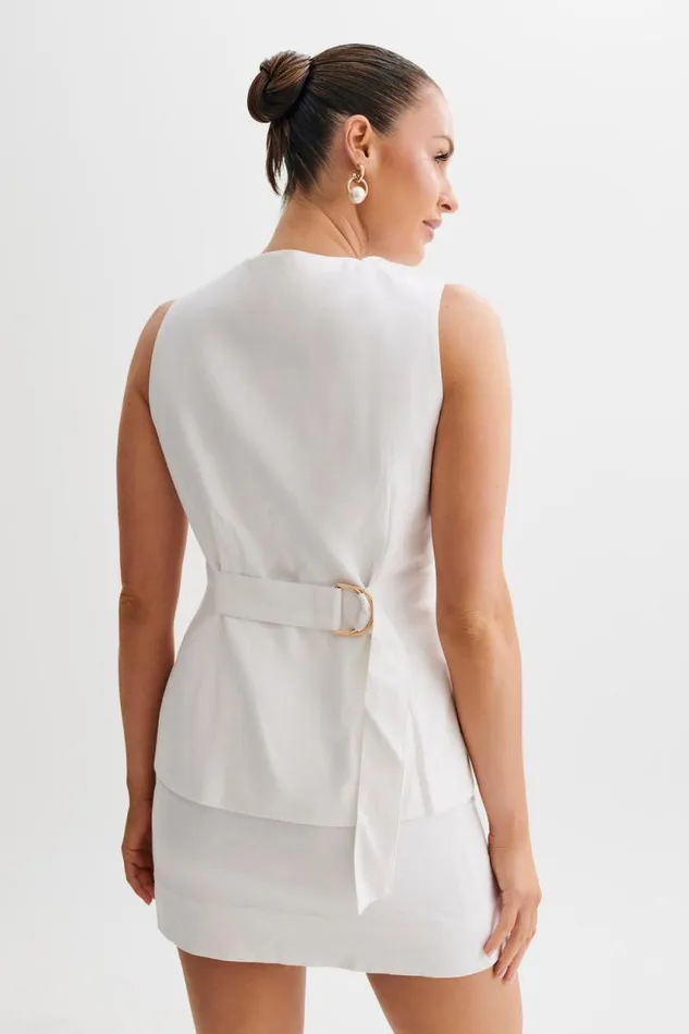 Women Meshki Tops Laurence Sleeveless Linen Longline Top 8211 White