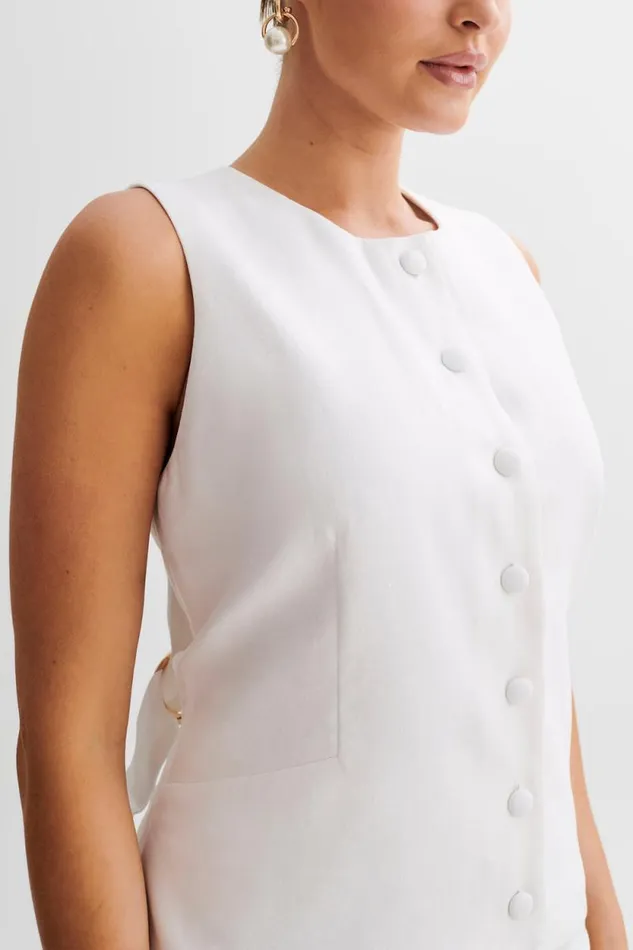 Women Meshki Tops Laurence Sleeveless Linen Longline Top 8211 White