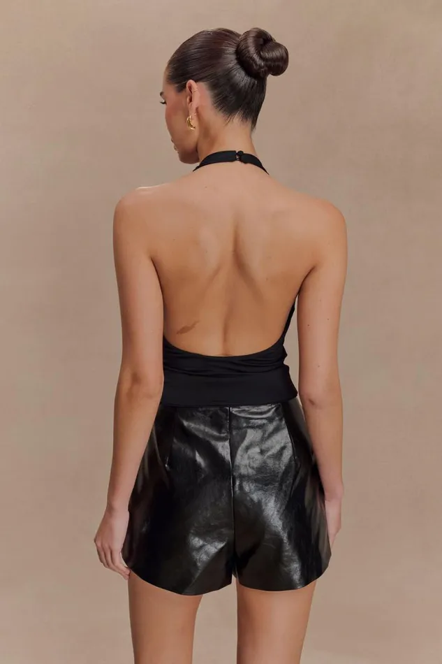 Women Meshki Tops Linda Slinky Ruched Halter Top 8211 Black