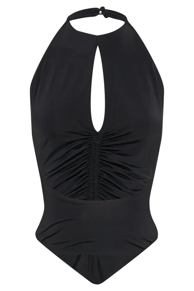 Women Meshki Tops Linda Slinky Ruched Halter Top 8211 Black