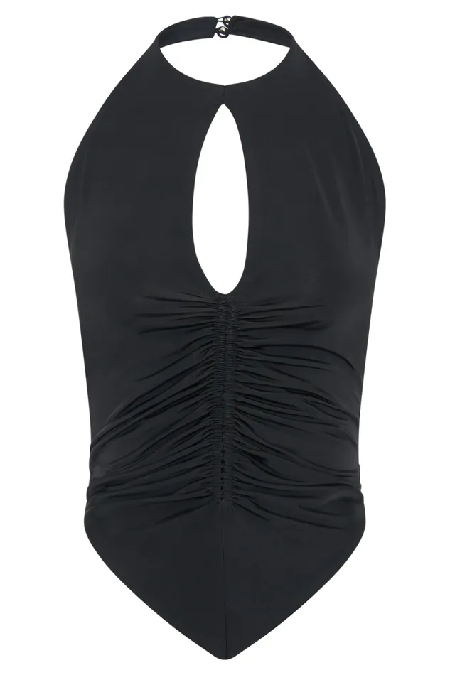 Women Meshki Tops Linda Slinky Ruched Halter Top 8211 Black