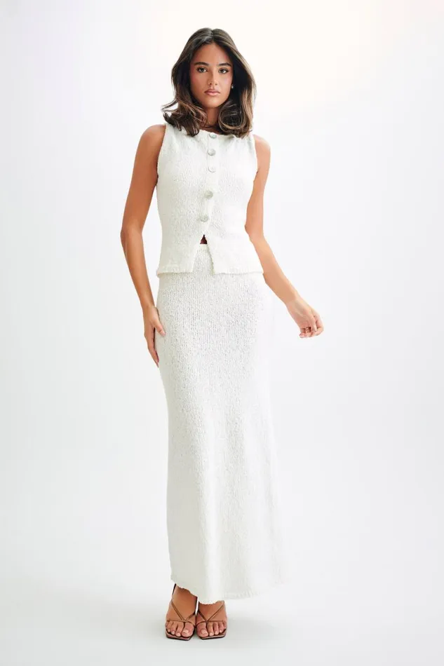 Women Meshki Tops Mackie Boucle Longline Vest 8211 White