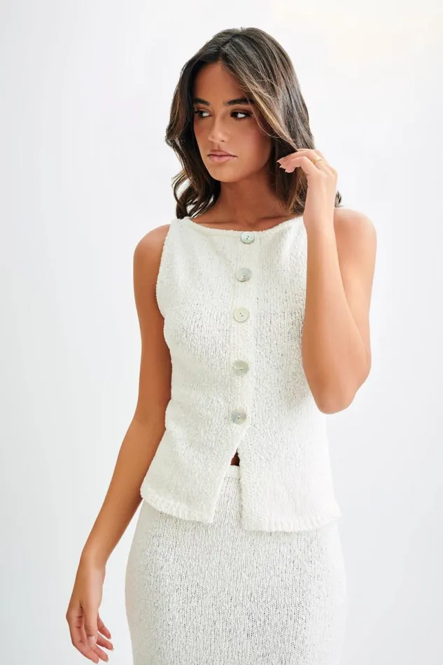Women Meshki Tops Mackie Boucle Longline Vest 8211 White