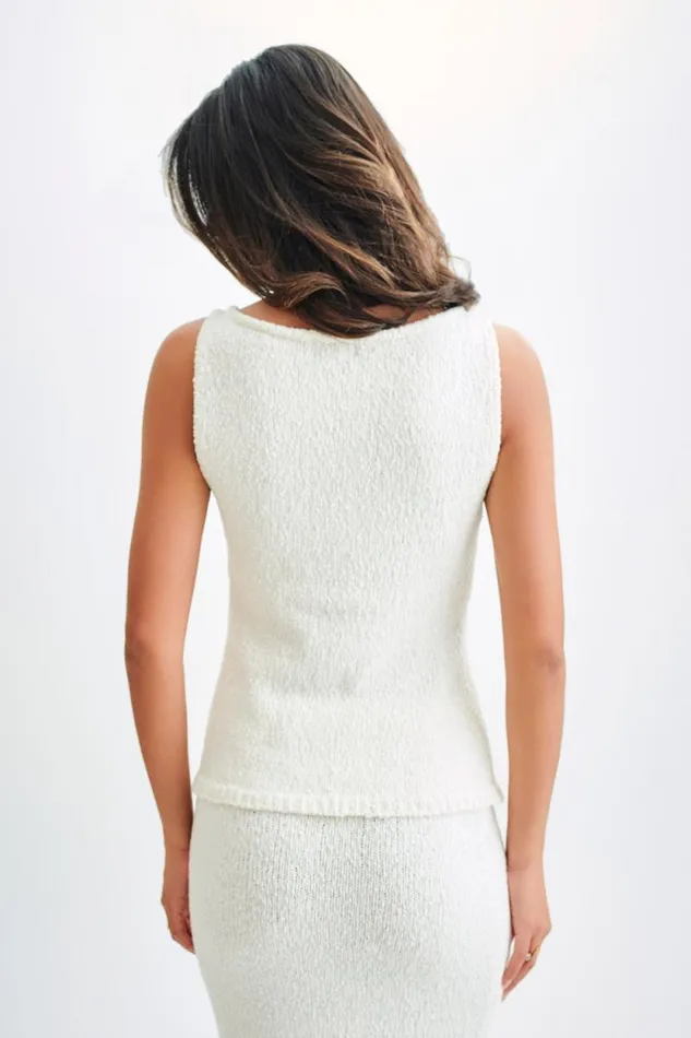 Women Meshki Tops Mackie Boucle Longline Vest 8211 White