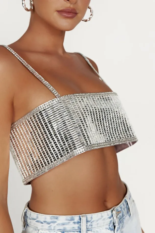 Women Meshki Tops Miriam Mirror Crop Top 8211 Silver