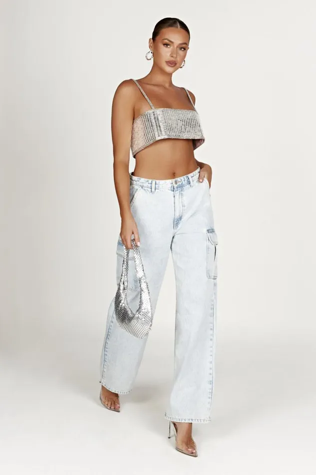 Women Meshki Tops Miriam Mirror Crop Top 8211 Silver