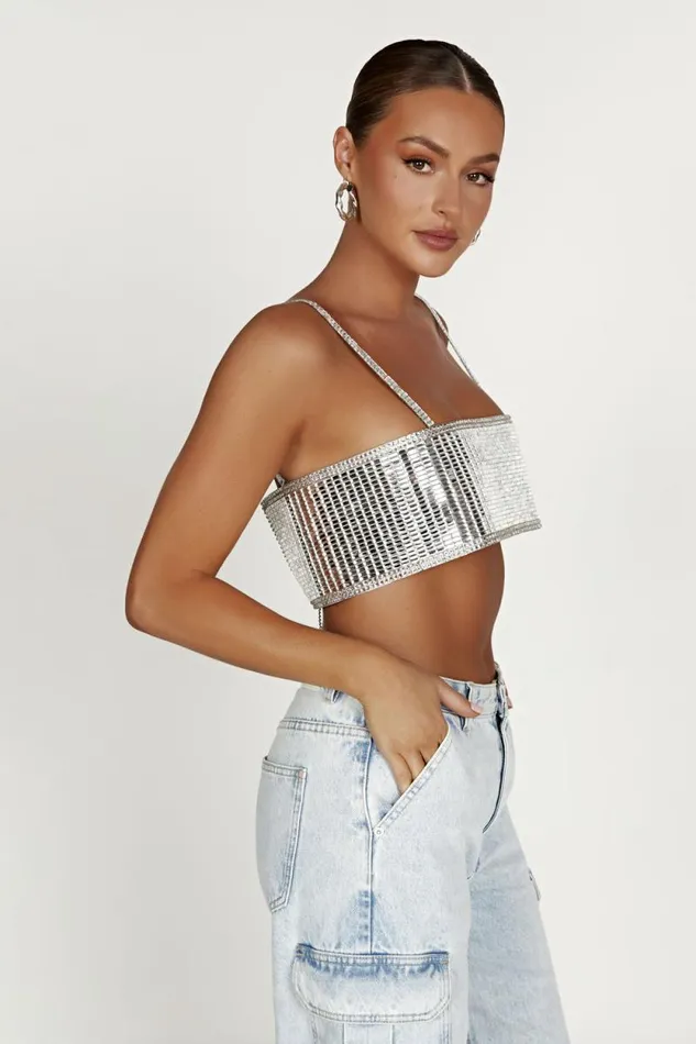 Women Meshki Tops Miriam Mirror Crop Top 8211 Silver