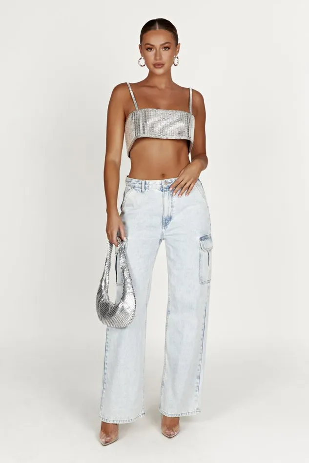Women Meshki Tops Miriam Mirror Crop Top 8211 Silver