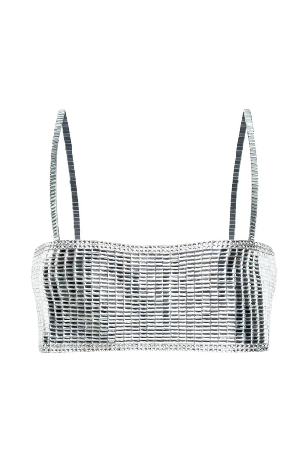 Women Meshki Tops Miriam Mirror Crop Top 8211 Silver