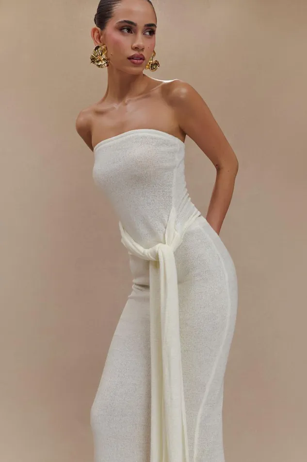 Women Meshki Tops Phoebe Strapless Tie Knit Top 8211 Ivory