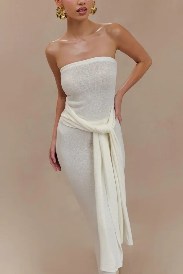 Women Meshki Tops Phoebe Strapless Tie Knit Top 8211 Ivory
