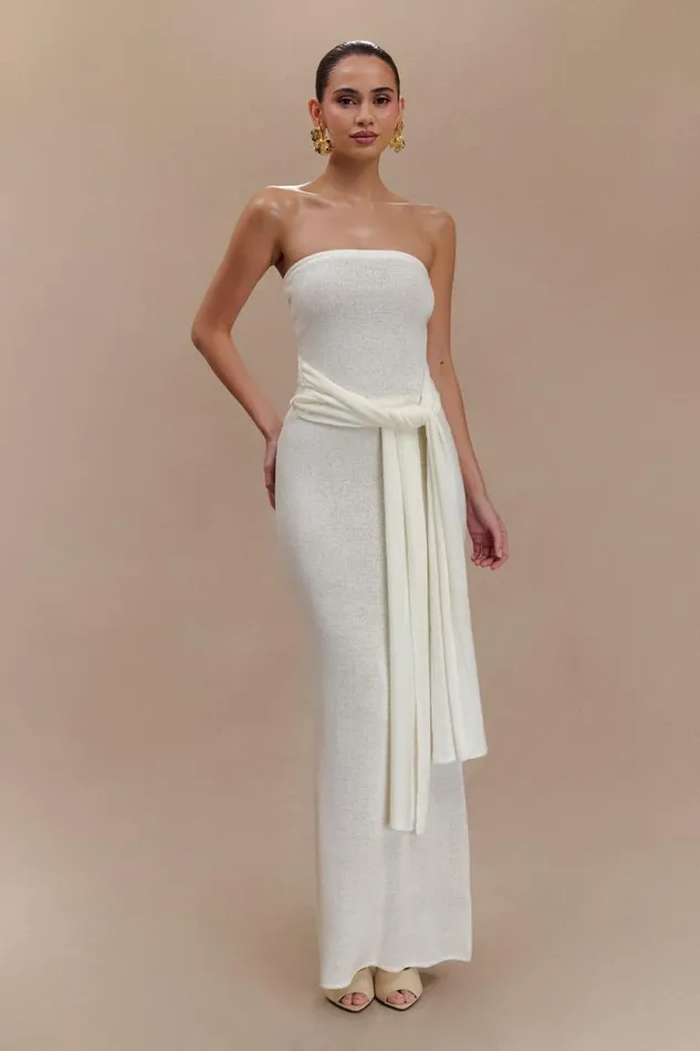 Women Meshki Tops Phoebe Strapless Tie Knit Top 8211 Ivory