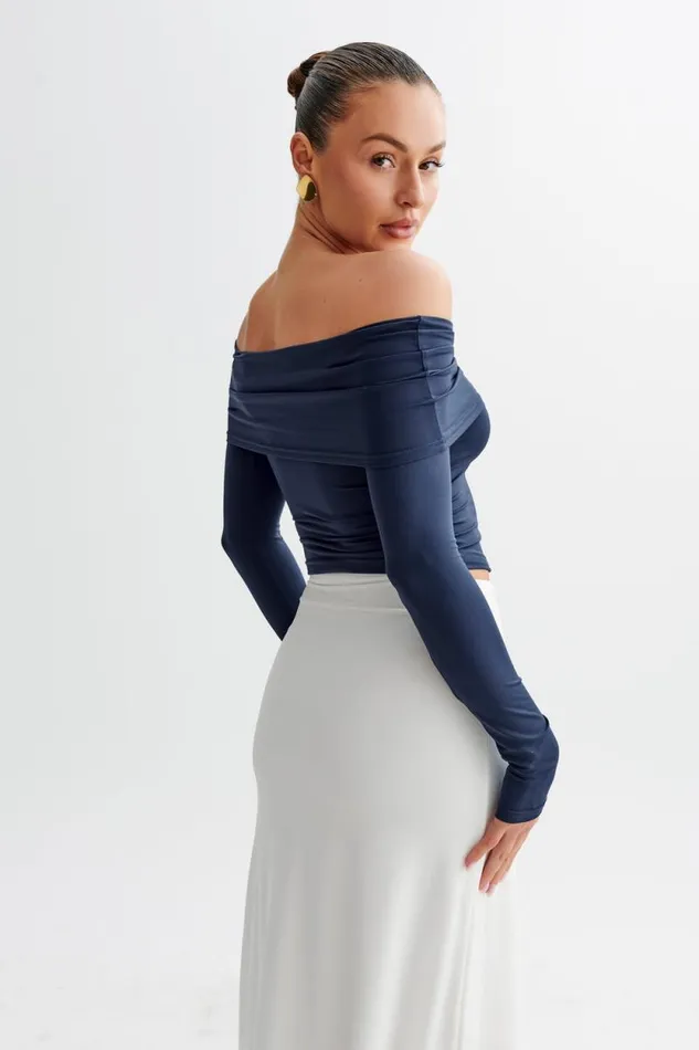 Women Meshki Tops Prue Ruched Off Shoulder Long Sleeve Top 8211 Navy