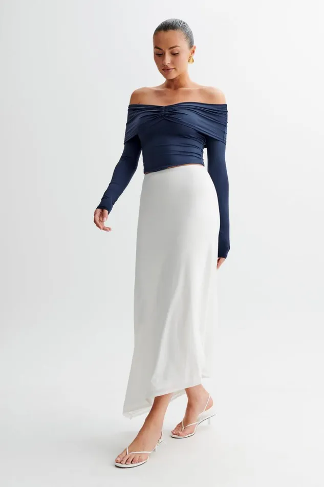 Women Meshki Tops Prue Ruched Off Shoulder Long Sleeve Top 8211 Navy