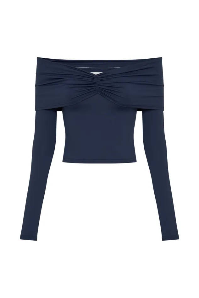 Women Meshki Tops Prue Ruched Off Shoulder Long Sleeve Top 8211 Navy