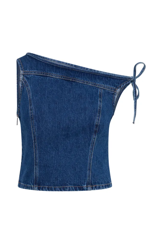 Women Meshki Tops Ramsey Denim Off Shoulder Top 8211 Dark Blue
