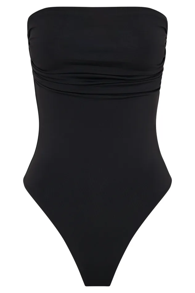 Women Meshki Tops Romina Recycled Nylon Ruched Bodysuit 8211 Black
