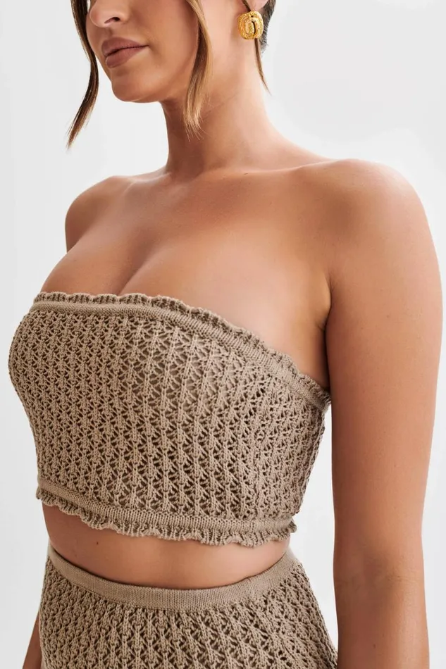 Women Meshki Tops Serina Knit Crop Top 8211 Taupe