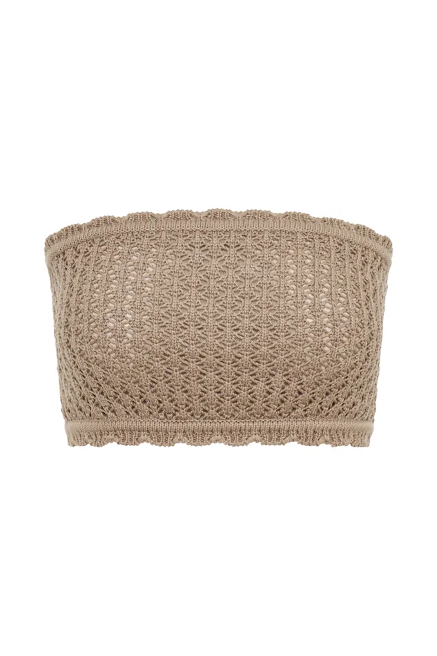 Women Meshki Tops Serina Knit Crop Top 8211 Taupe