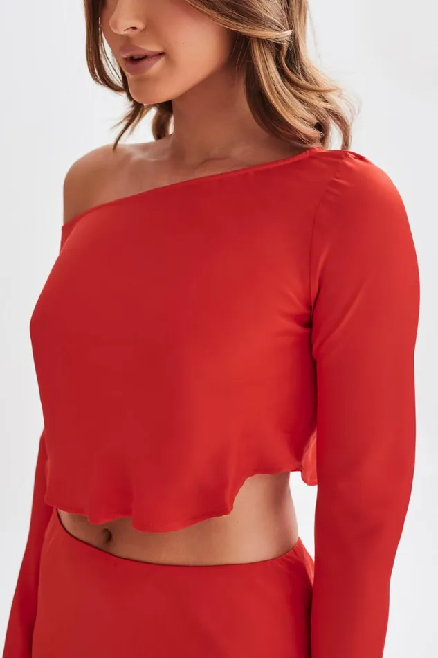 Women Meshki Tops Violeta One Shoulder Satin Top 8211 Red