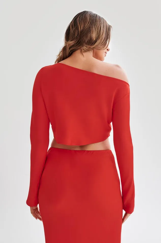 Women Meshki Tops Violeta One Shoulder Satin Top 8211 Red