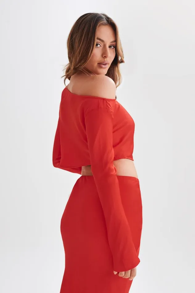 Women Meshki Tops Violeta One Shoulder Satin Top 8211 Red