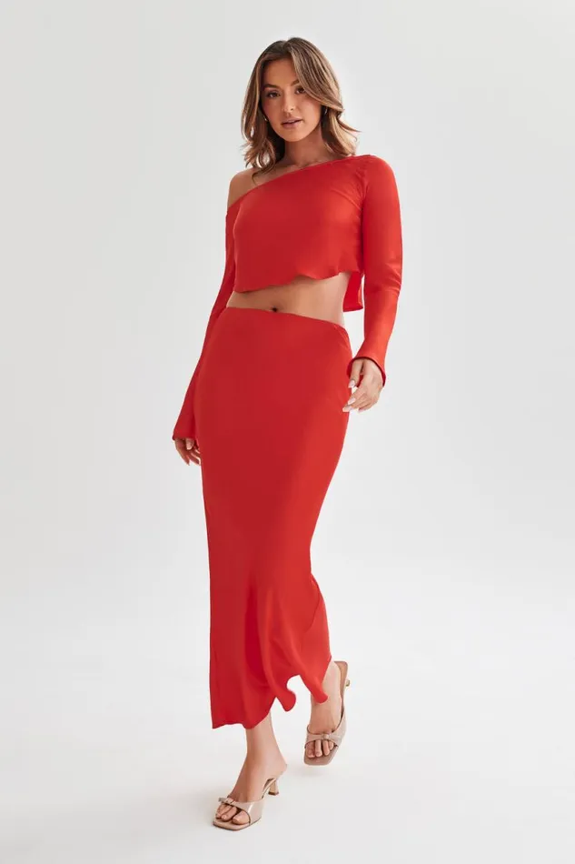 Women Meshki Tops Violeta One Shoulder Satin Top 8211 Red