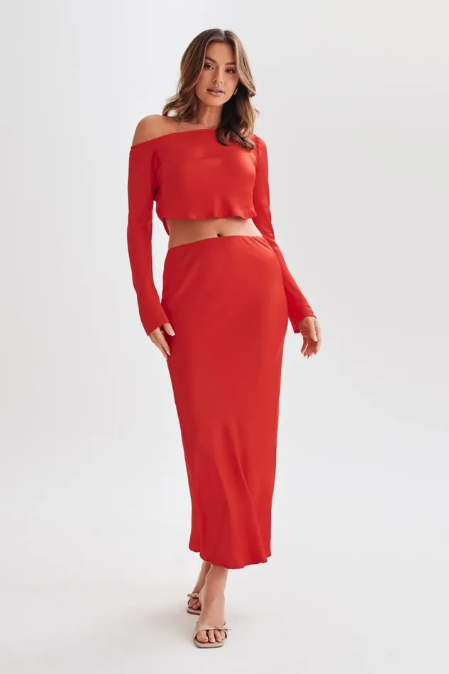 Women Meshki Tops Violeta One Shoulder Satin Top 8211 Red