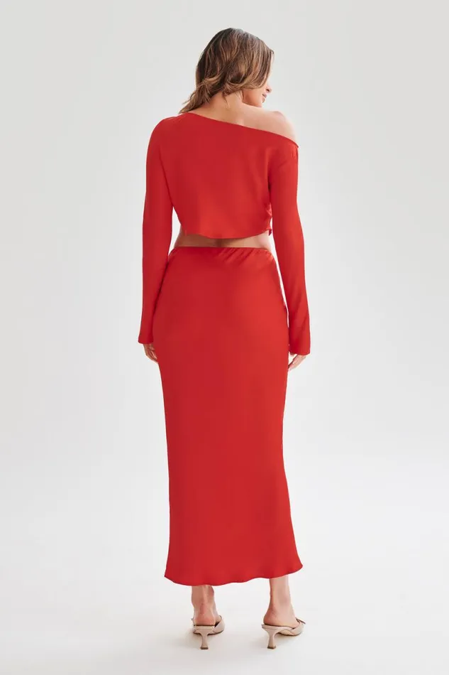 Women Meshki Tops Violeta One Shoulder Satin Top 8211 Red