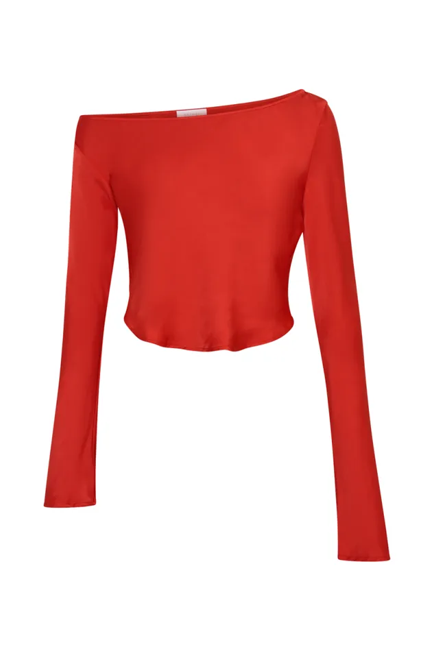 Women Meshki Tops Violeta One Shoulder Satin Top 8211 Red