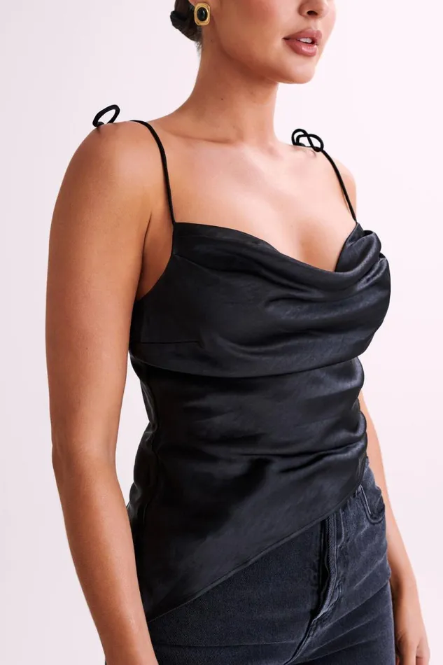 Women Meshki Tops Zavani Asymmetrical Satin Camisole 8211 Black