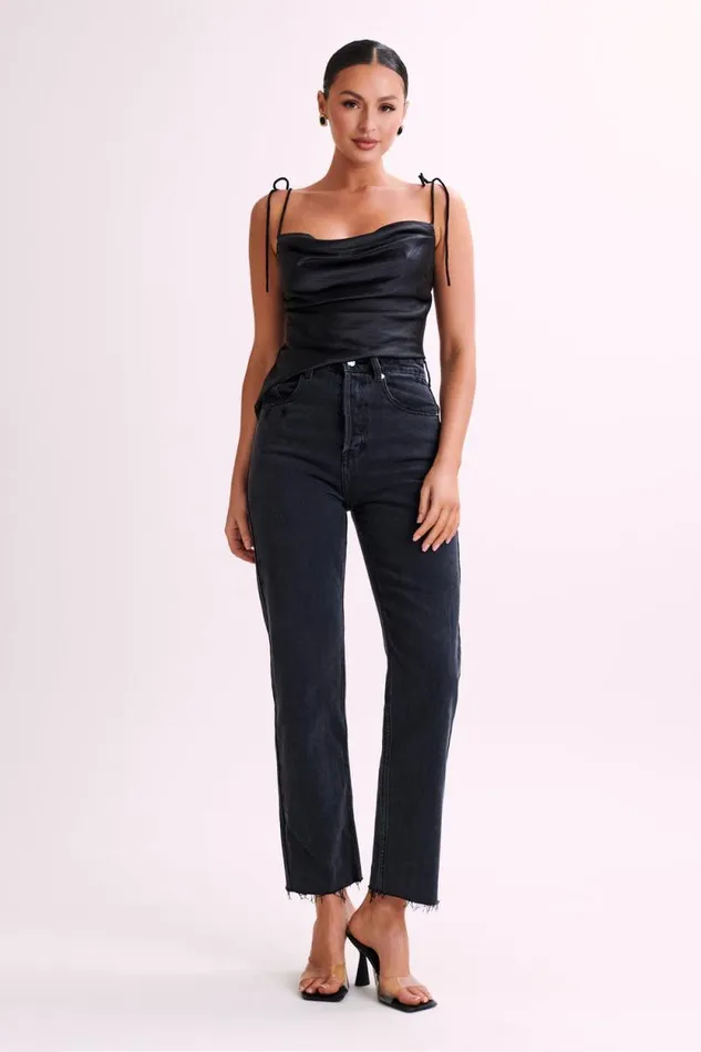 Women Meshki Tops Zavani Asymmetrical Satin Camisole 8211 Black