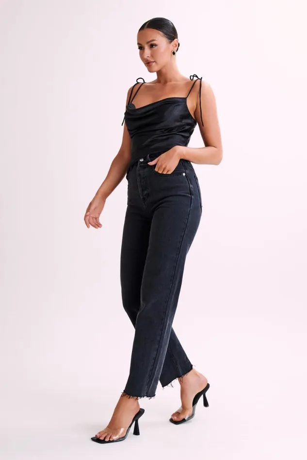 Women Meshki Tops Zavani Asymmetrical Satin Camisole 8211 Black