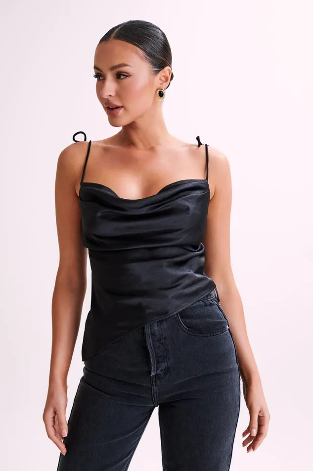 Women Meshki Tops Zavani Asymmetrical Satin Camisole 8211 Black