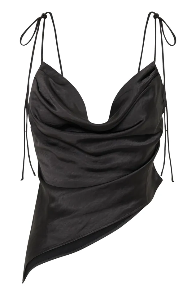 Women Meshki Tops Zavani Asymmetrical Satin Camisole 8211 Black