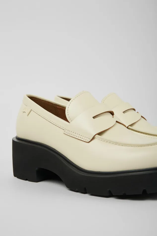 Women Milah White Leather Loafers Camper Formal Shoes
