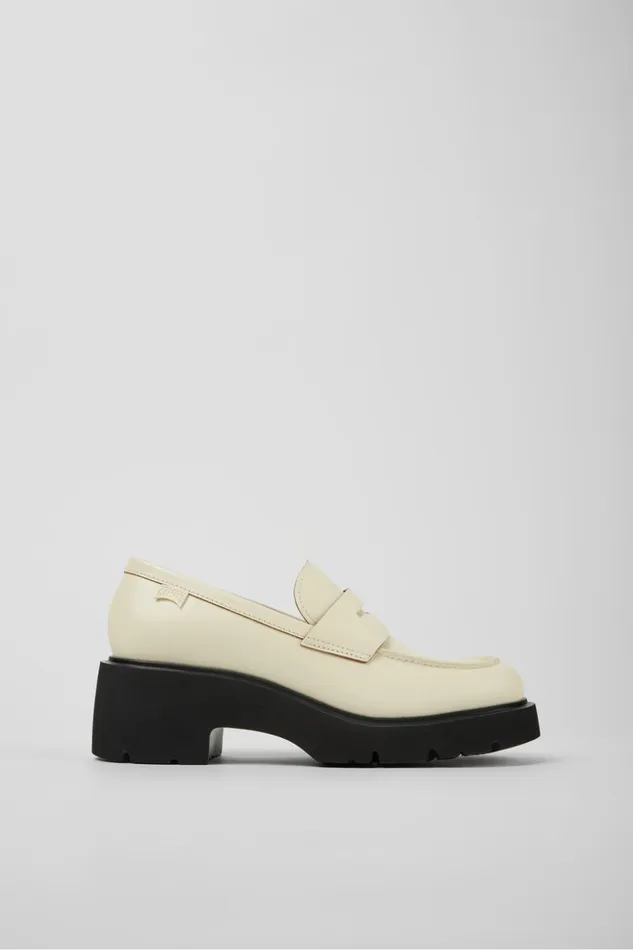 Women Milah White Leather Loafers Camper Formal Shoes
